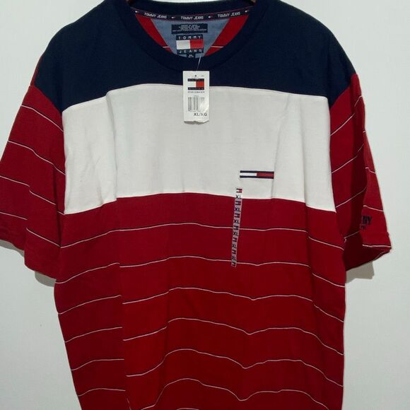 Tommy Jeans Men's Multicolor Coloblock Stripe Cotton Crew Neck T-Shirt XL NWT - Picture 1 of 9